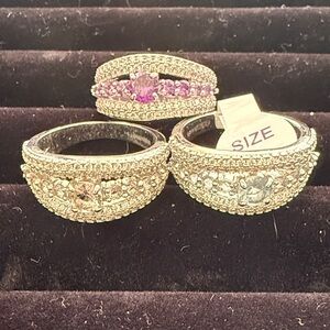 Dazzling Silver and Purple Gemstone Ring Trio